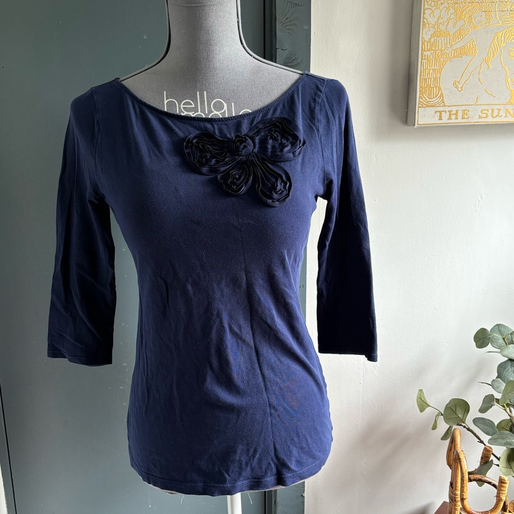 Loft XS navy blue ribbon shirt blouse